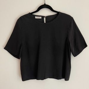 Equipment | Black Silk Cropped T-Shirt | Small